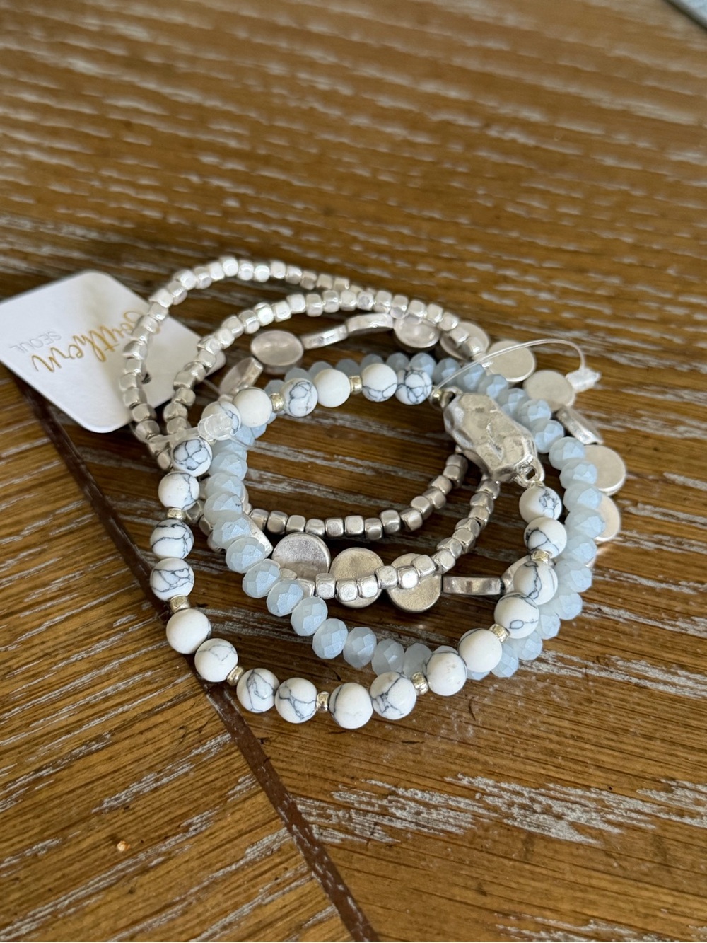 Stackable White Howlite & Silver Bead Bracelet Set